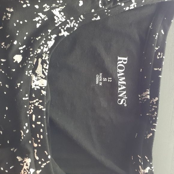 Roaman's Black Silver Paint Splatter Drawstring Tunic Short Sleeve Top 12 NWOT - Picture 7 of 8